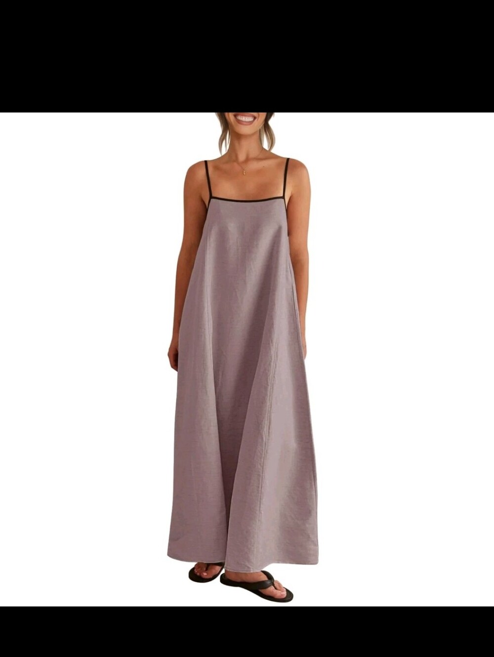 Shy Velvet Maxi Dress 100% Linen, Slip Billowy Oversized Adjustable Straps M